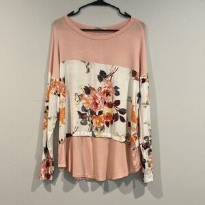 a.gain Peach Colored Floral Long Sleeve Blouse - Size Medium